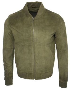 Infinity Leather Varsity Soft Suede Bomber Jacket - Green