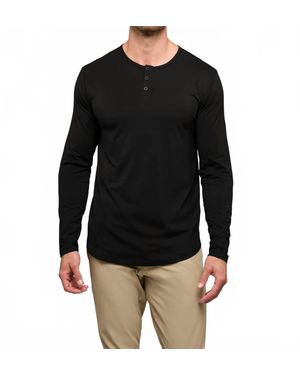Cuts Long Sleeve Henley Curve Top - Black