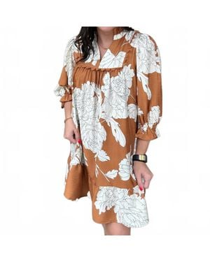 Umgee Floral Tiered Babydoll Dress - Brown