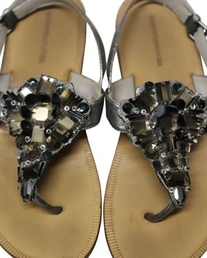 Vera Wang Lavender Rhinestone T Bar Flat Sandals - Green