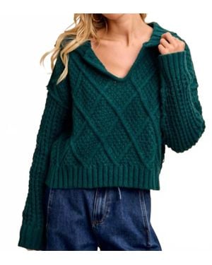 Bibi Diamond Patterned Collared Sweater Top - Green
