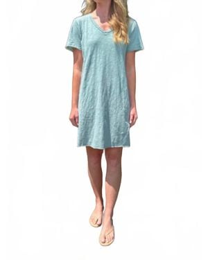 Mod-o-doc Longer Short Sleeve V-Neck Tee Dress - Blue