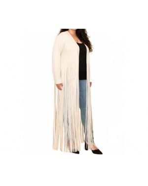 Vocal Apparel Curvy Fringe Long Suede Jacket - Natural