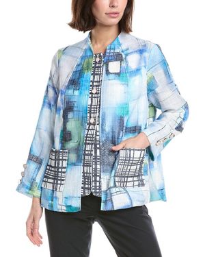 Lemon Grass Print Blocked Blazer - Blue