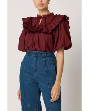 Cleobella Janet Dark Crimson Ruffle Blouse - Red