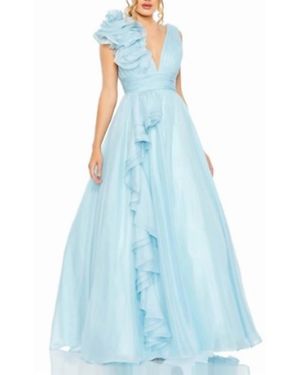 Mac Duggal Ruffle A-Line Gown - Blue