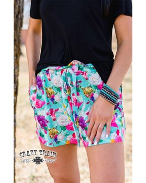 Crazy Train Floral Frenzy Highlander Shorts - Blue