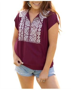 Layerz Clothing Aztec Embroidered Top - Purple