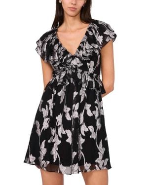 Parker Cara Metallic Floral Jacquard Metallic-Print Ruffled Minidress - Black