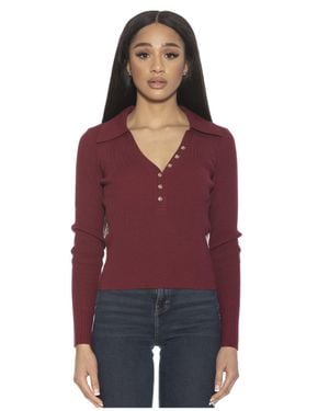 Alexia Admor Ribbed Polo Top - Purple