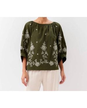Karen Kane Embroidered Blouson Sleeve Top - Green