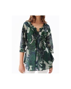 One Season San Miguel Cotton Poppy Top - Green
