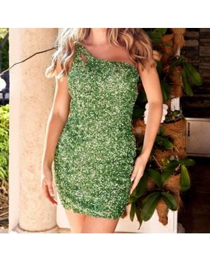 Primavera Couture Fitted Sequins One Shoulder Homecoming Dress - Green