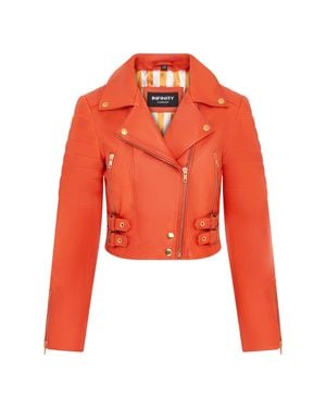 Infinity Leather Brando Cropped Leather Jacket-Longtown - Orange