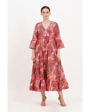 Leota Sariah Poplin Maxi Dress Palm Foliage Poppy - Red