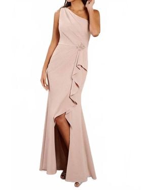 Christina Wu Ruffle Slit One Shoulder Dress - Natural