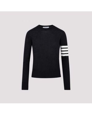 Thom Browne Wool Bar Relaxed Pullover Knit - Blue