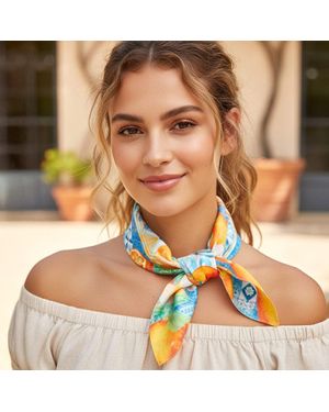 TRUEDAMES Mosaic Print Square Bandana Scarf - Orange