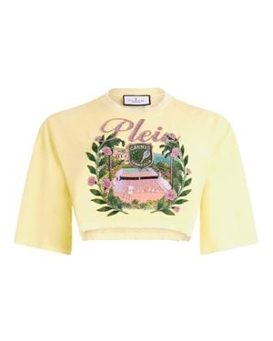 Philipp Plein Cropped T-Shirt Cannes Tennis Club - Metallic