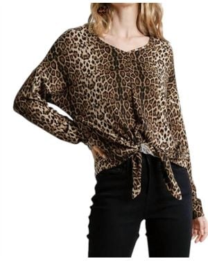 Umgee Tie Front Leopard Top - Black