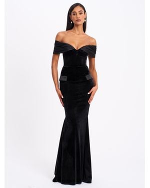 Miss Circle Qamra Velvet Off Shoulder Mermaid Maxi Dress - Blue