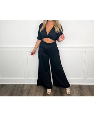 Eldridge Play My Jam Short Sleeve Waist Cutout Jumpsuit - Blue