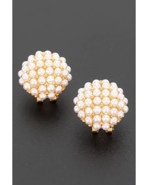 Fashnzfab Pearl Cluster Clip-On Earrings - Gray