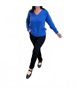 Skies Are Blue Biggest Fan V Neck Sweater - Blue