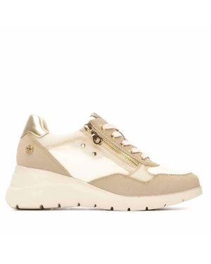 Xti Casual Wedge Lace-Up Sneakers - Natural