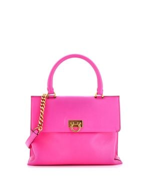 Ferragamo Trifolio Top Handle Bag Leather - Pink