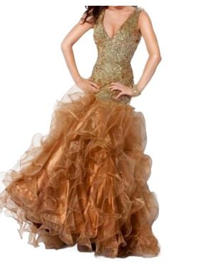 Jovani Long Ruffle Prom Dress - Brown
