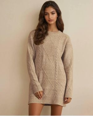 Indie & Co Cable Knit Sweater Dress - Natural