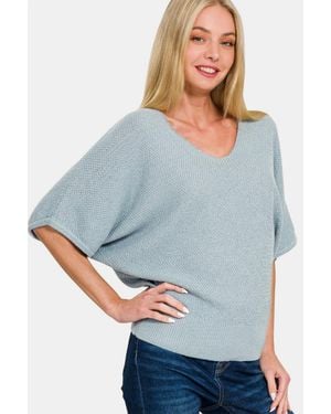 TRUEDAMES V-Neck Short Sleeve Dolman Sweater - Gray