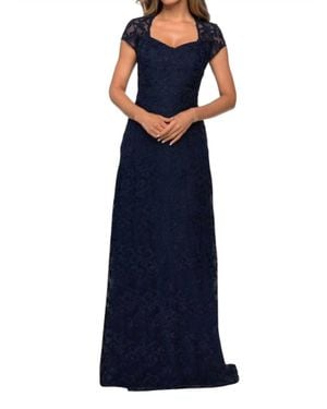 La Femme Lace V Neck Sheath Dress - Blue