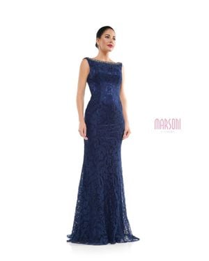 Marsoni by Colors Boat Neck Lace Dress - Blue
