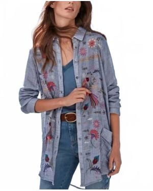 Johnny Was Lucy Painters Smock Tunic Top - Blue