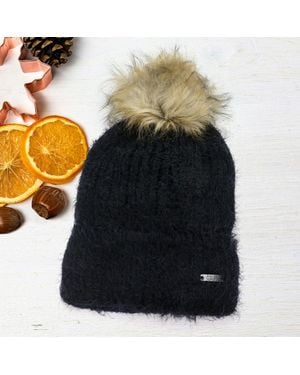 Fashnzfab Faux Fur Pom Pom Cuffed Single Layered Beanie Hat - Blue