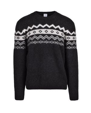 Eleventy Cashmere Silk Crew Neck Sweater With Geometric Band Design - Black