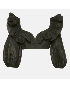 Zimmermann Crepe Ruffled Crop Top - Green