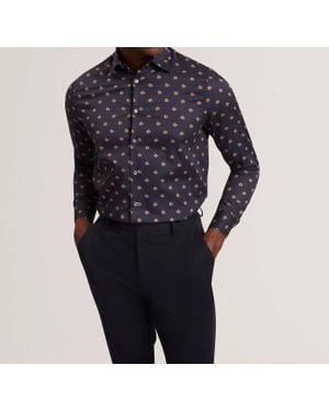 Ted Baker Olufar Ditsy Floral Print Cotton Shirt - Blue