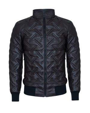 Infinity Leather Bomber Quilted Jacket - Blue