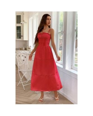 TRUEDAMES Solid Button Decor Pintuck Eyelet Shirred Dress