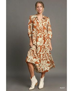 TRUEDAMES Full Size Floral Tiered Midi Shirt Dress Plus Size - Multicolor