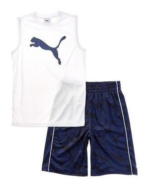 PUMA 2Pc Muscle T-Shirt & Mesh Short Set - Blue