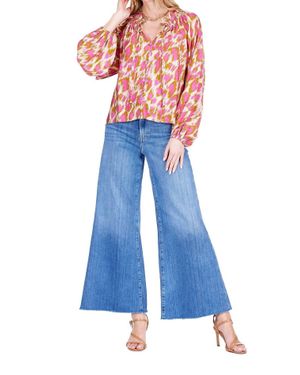 J joy Elastic Neck Peasant Blouse - Blue