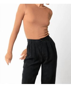 Olivaceous Ribbed Fitted Long Sleeve Top - Black