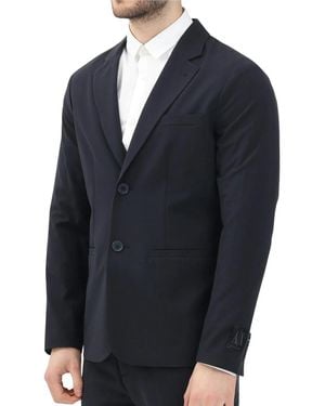 ARMANI EXCHANGE Midnight Rounded Wool-Blend Blazer - Blue