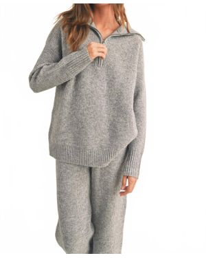 Miou Muse Waffle Sweater Half Zip Sweater - Gray