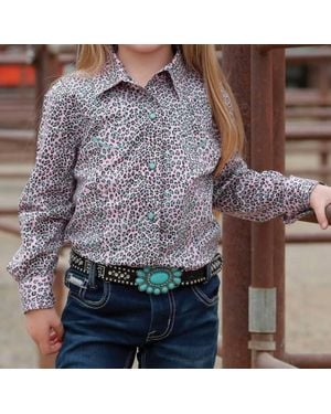 Cruel Girl Girls Leopard Print Long Sleeve Pearl Snap Shirt - Multicolor