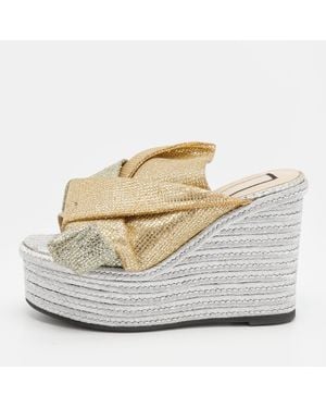N°21 N21/ Glitter Fabric Raso Knot Espadrille Platform Wedge Sandals - Metallic